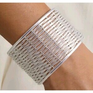 Vintage Mexico 925 Sterling Silver Basketweave Woven 2" Wide Cuff Bracelet 66.5g
